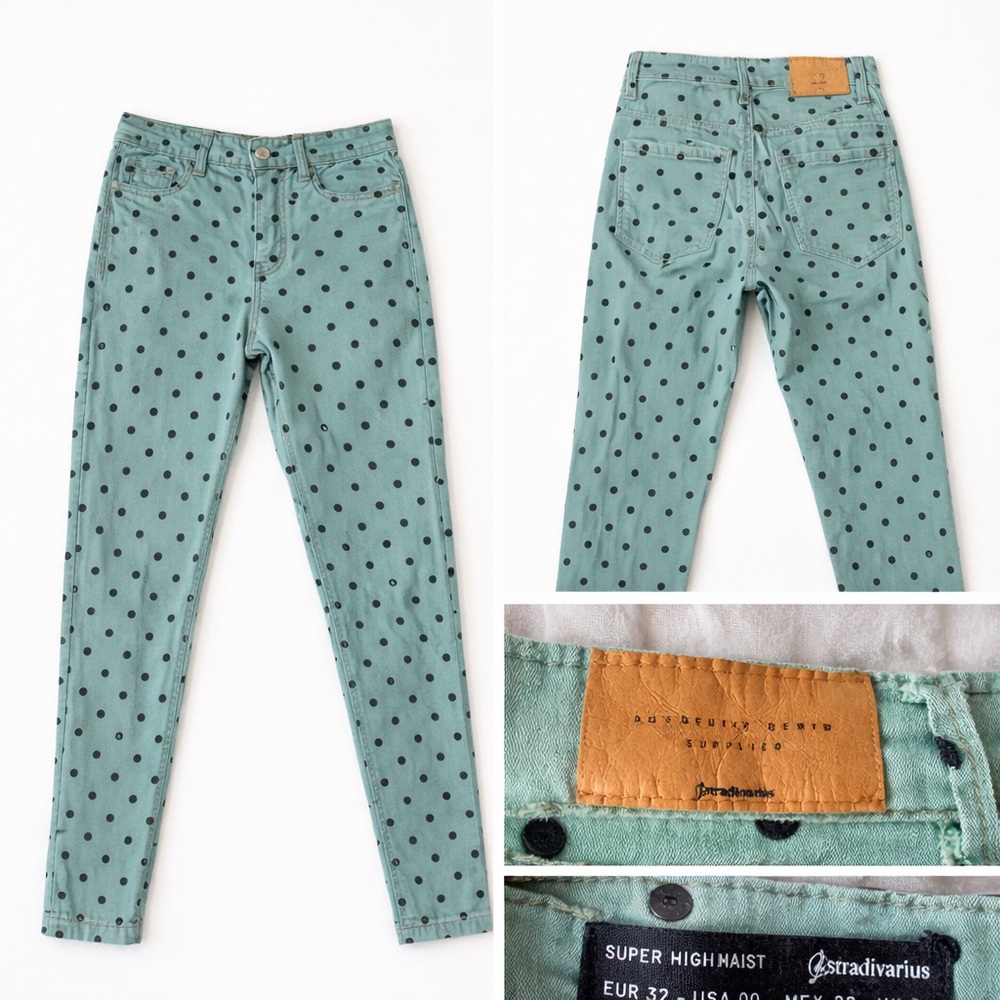👖 Stradivarius Super High Waist Polka Dot Jeans – Size USA 00